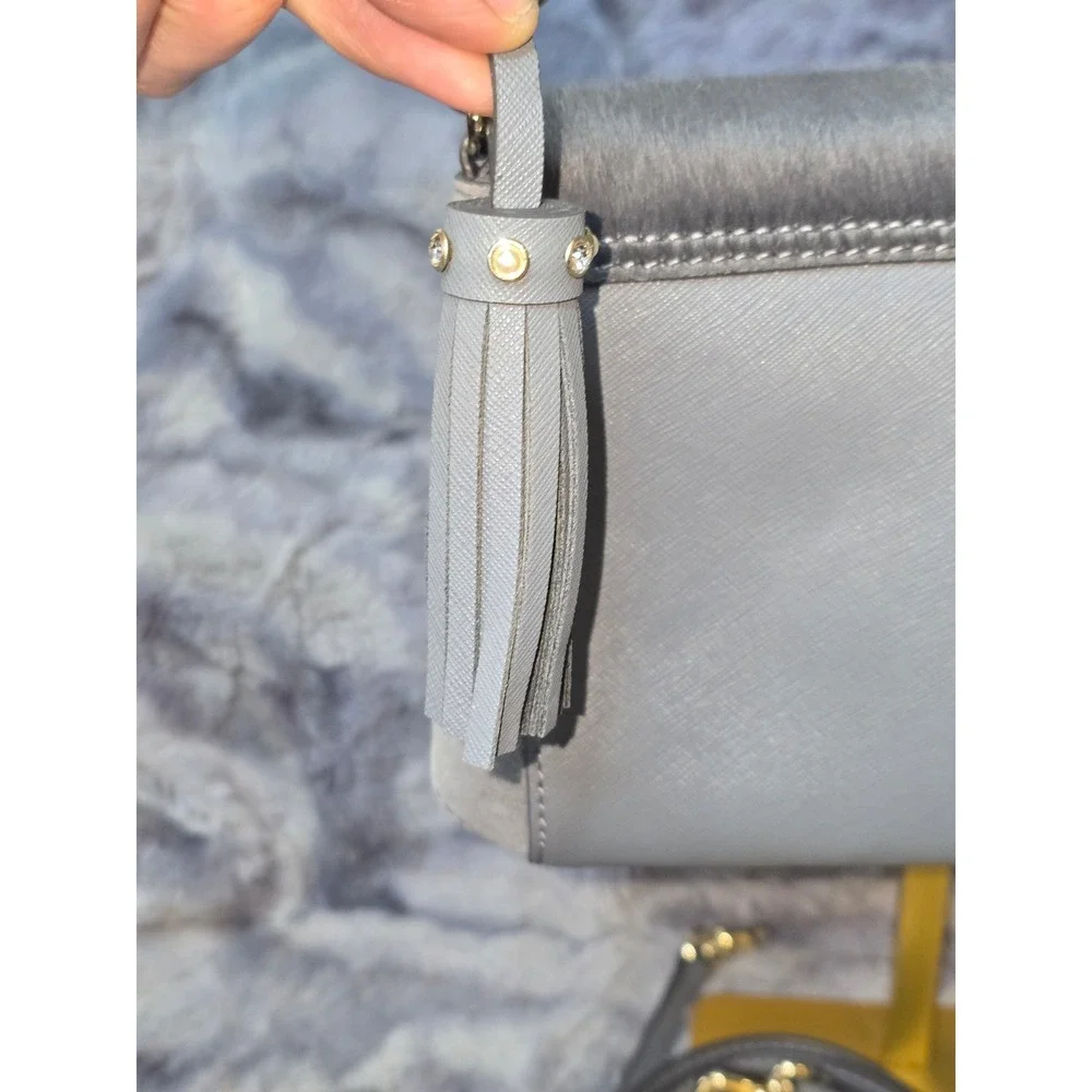 NWOT Kate Spade New York Laurel Way‎ Grey calf hair & Leather Chain Crossbody